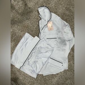 White Satin with pipped trim PJ Set